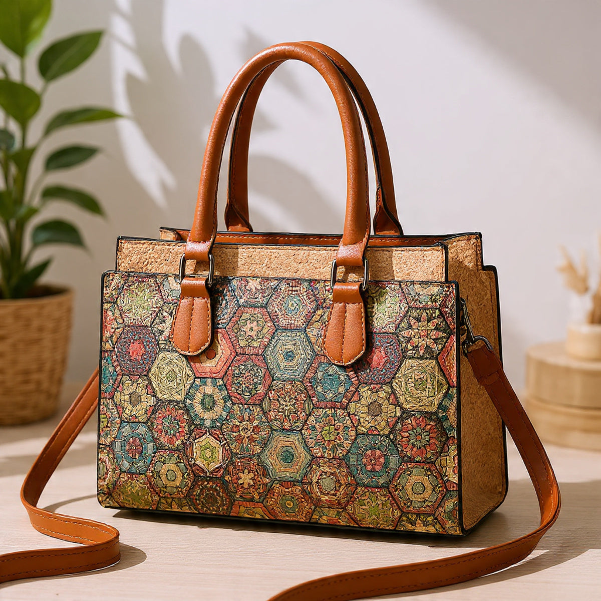 Cork Fabric Handbag, Women’s Natural Cork Bag, Vegan Bag, Eco-Friendly Travel handbag, Large Capacity, Gift for Her, Christmas Offer