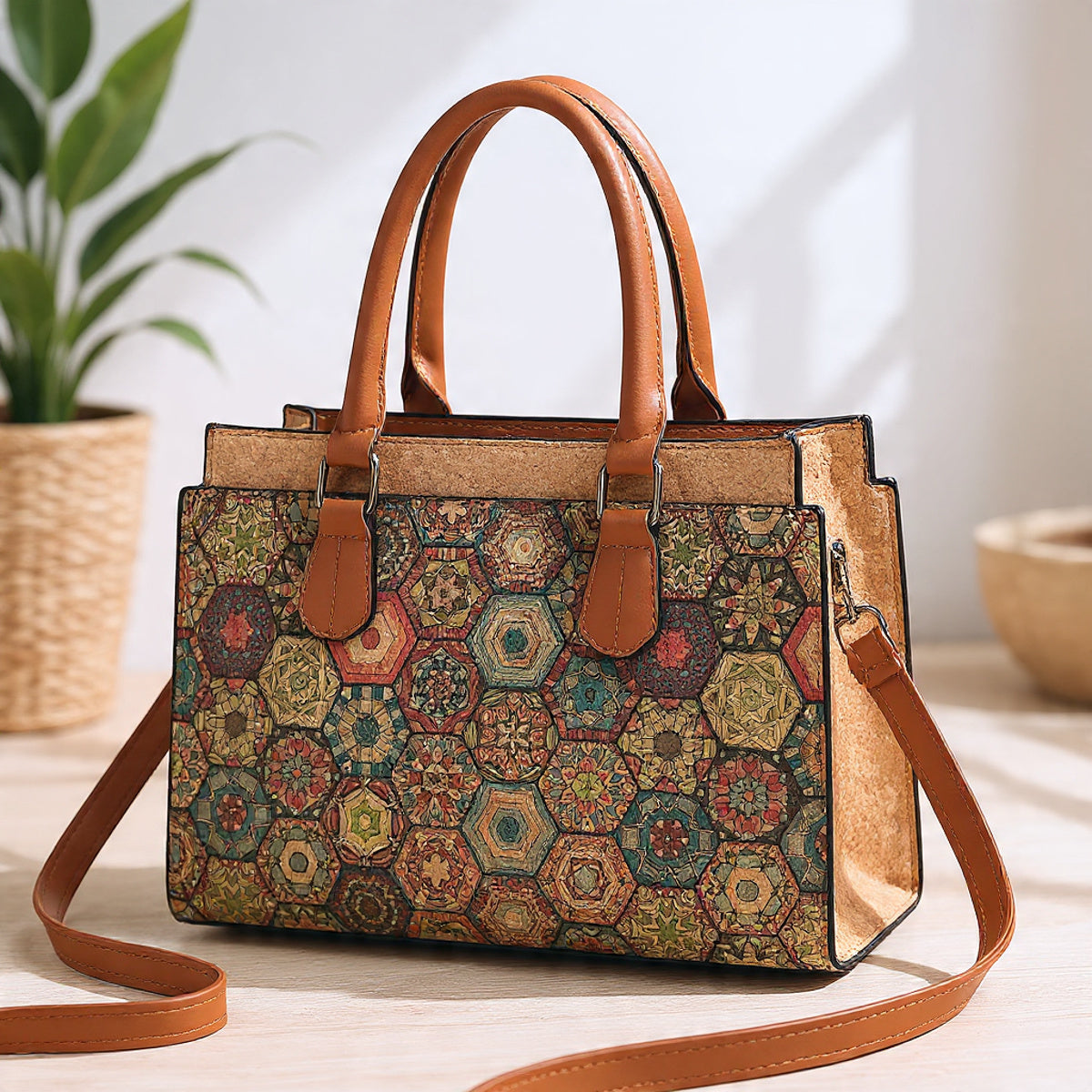 Cork Fabric Handbag, Women’s Natural Cork Bag, Vegan Bag, Eco-Friendly Travel handbag, Large Capacity, Gift for Her, Christmas Offer
