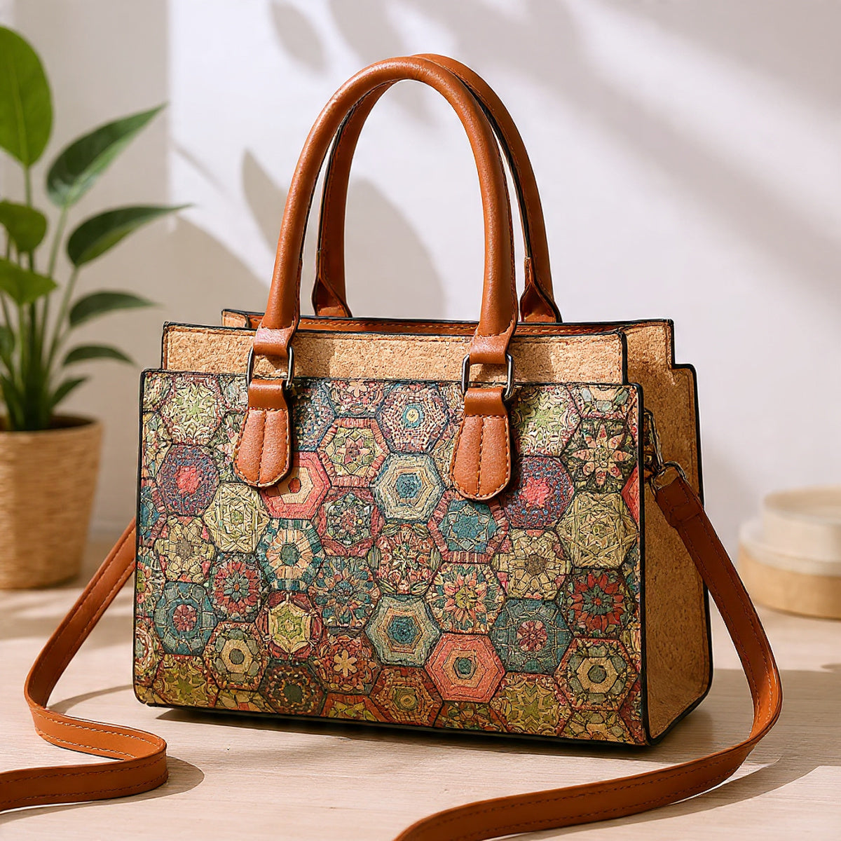Cork Fabric Handbag, Women’s Natural Cork Bag, Vegan Bag, Eco-Friendly Travel handbag, Large Capacity, Gift for Her, Christmas Offer