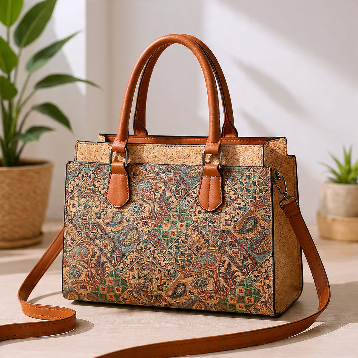 Cork Fabric Handbag, Women’s Natural Cork Bag, Vegan Bag, Eco-Friendly Travel handbag, Large Capacity, Gift for Her, Christmas Offer