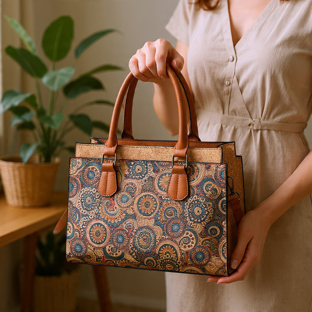 Cork Fabric Handbag, Women’s Natural Cork Bag, Vegan Bag, Eco-Friendly Travel handbag, Large Capacity, Gift for Her, Christmas Offer