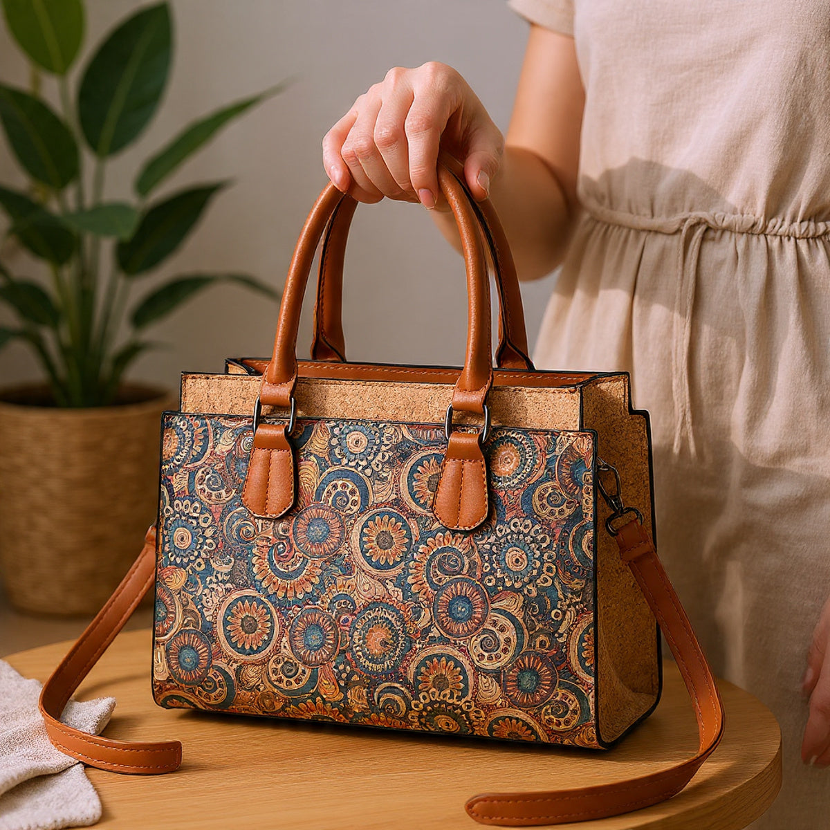 Cork Fabric Handbag, Women’s Natural Cork Bag, Vegan Bag, Eco-Friendly Travel handbag, Large Capacity, Gift for Her, Christmas Offer