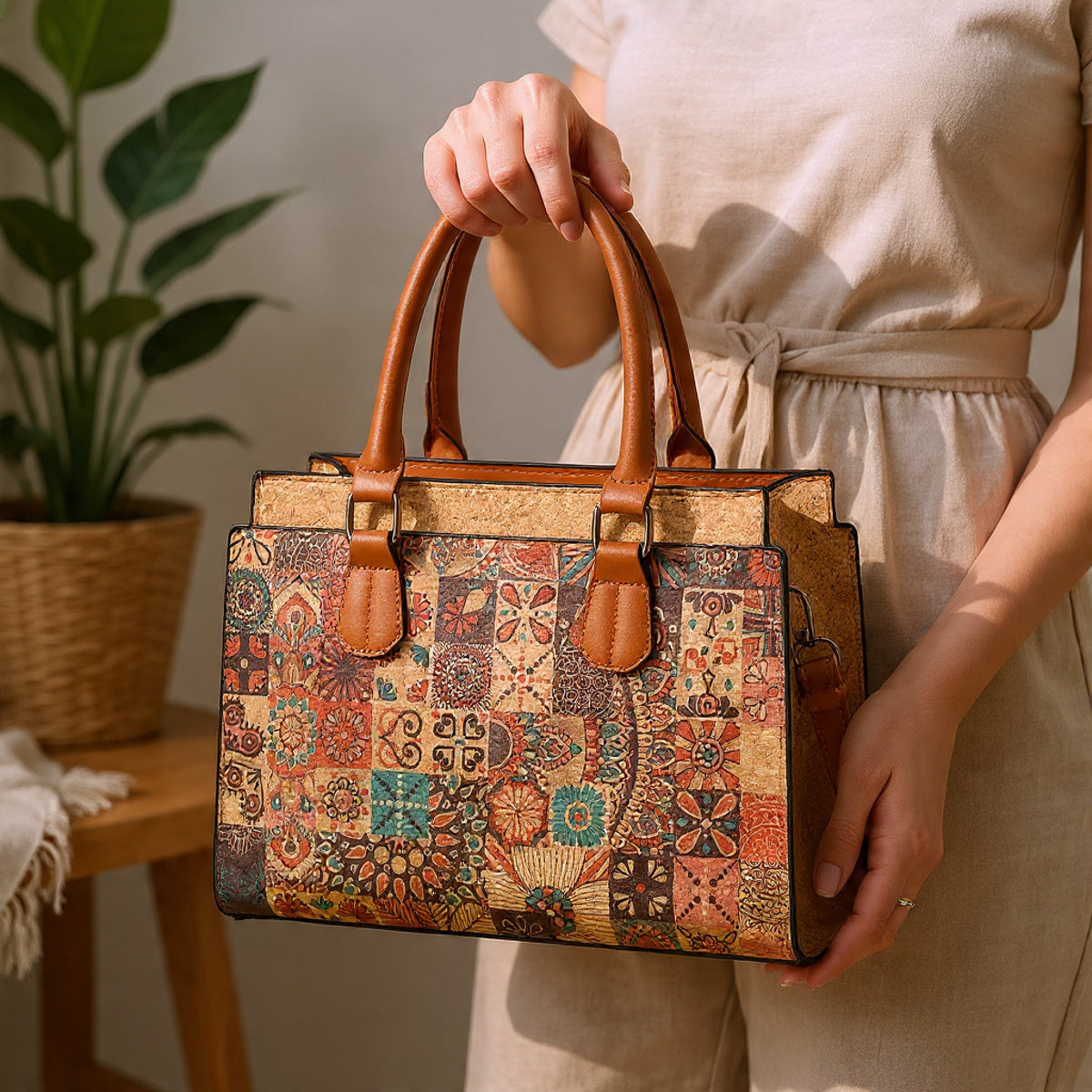 Cork Fabric Handbag, Women’s Natural Cork Bag, Vegan Bag, Eco-Friendly Travel handbag, Large Capacity, Gift for Her, Christmas Offer
