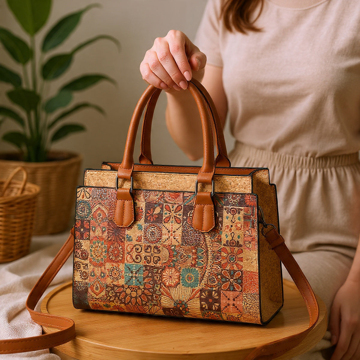 Cork Fabric Handbag, Women’s Natural Cork Bag, Vegan Bag, Eco-Friendly Travel handbag, Large Capacity, Gift for Her, Christmas Offer