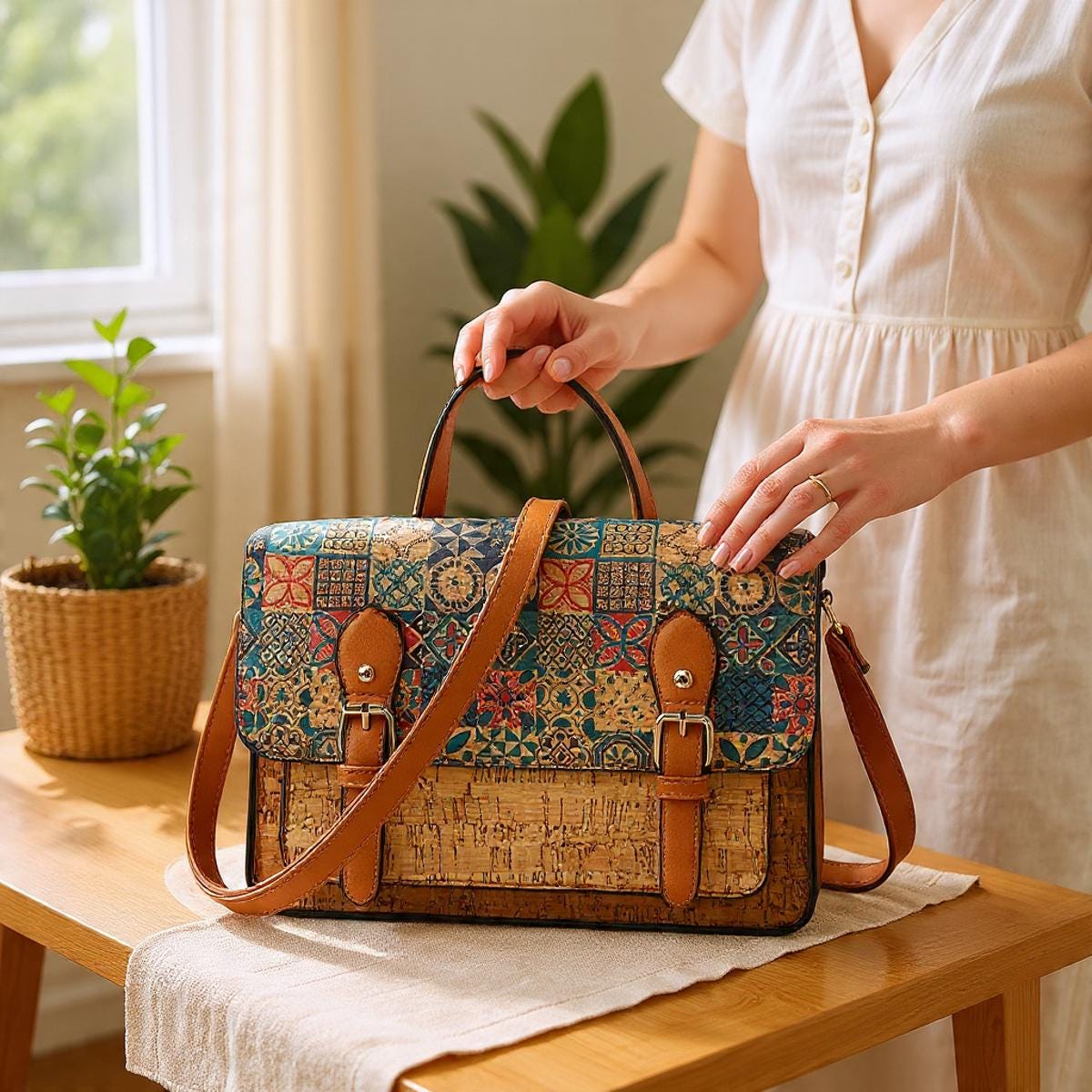 Bolsos de corcho natural para mujer | Bolsos de diseñador y bolsos tote de gran capacidad para ella, regalo para ella, oferta de Navidad.